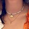 White Beaded Choker for Women with Brass Chain Pendant and 12” with Extender Lightweight Gift